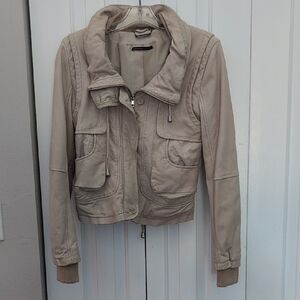 Women's Beige Lambskin Leather  Utility Jacket